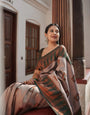 Symmetrical Grey Soft Silk Saree With Panoply Blouse Piece