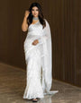 Platinum White Maheshawari Cotton Silk Saree