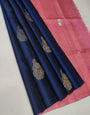 Attractive Navy Blue Soft Silk Saree With Designer Blouse Piece