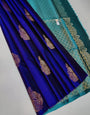 Sophisticated Royal Blue Soft Silk Saree With Opulent Blouse Piece