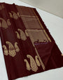 Twirling Brown Soft Silk Saree With Eloquence Blouse Piece