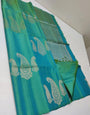 Glorious Firozi Soft Silk Saree With Gratifying Blouse Piece
