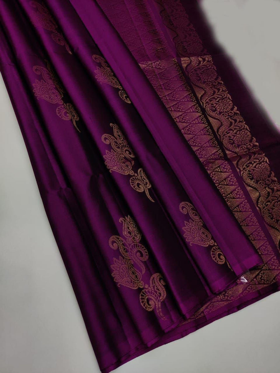 Snuggle Spot Women's Silk Printed Saree With Unstitched Blouse 5.5Mtr (Purple) main image 0