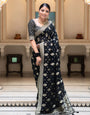 Imaginative Black Soft Banarasi Silk Saree With Desiring Blouse Piece