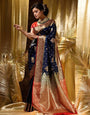 Pulsating Navy Blue Soft Silk Saree With Opulent Blouse Piece