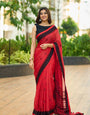 Radiant Red Cotton Silk Saree With Devastating Blouse Piece
