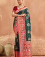Allure Dark Green Pure Zari Weaving Banarasi Silk Saree With Extraordinary Blouse Piece