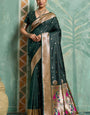 Surreptitious Dark Green Paithani Silk Saree With Snazzy Blouse Piece