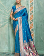 Dazzling Firozi Paithani Silk Saree With Rhapsodic Blouse Piece