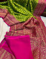 Comely Perrot Soft Banarasi Silk Saree With Desirable Blouse Piece
