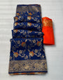 Lissome Navy Blue Soft Banarasi Silk Saree With Dazzling Blouse Piece