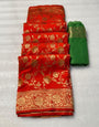 Nemesis Red Soft Banarasi Silk Saree With Forbearance Blouse Piece