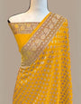 Redolent Yellow Soft Banarasi Silk Saree With Engrossing Blouse Piece