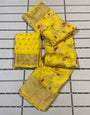 Incredible Yellow Soft Banarasi Silk Saree With Chatoyant Blouse Piece
