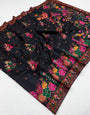 Transcendent Black Pashmina Silk Saree With Splendiferous Blouse Piece