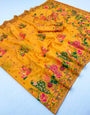 Glamorous Yellow Pashmina Silk Saree With Palimpsest Blouse Piece