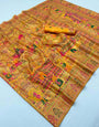 Lustrous Yellow Pashmina Silk Saree With Susurrous Blouse Piece