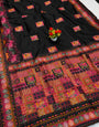 Beautiful Black Pashmina Silk Saree With Nebula Blouse Piece