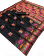 Beautiful Black Pashmina Silk Saree With Nebula Blouse Piece