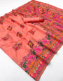 Gratifying Peach Pashmina Silk Saree With Splendorous Blouse Piece
