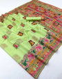 Skinny Pista Pashmina Silk Saree With Diaphanous Blouse Piece