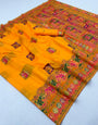 Epiphany Yellow Pashmina Silk Saree With Gossamer Blouse Piece