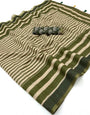 Snappy Beige and Green Printed Cotton Silk Saree With Elaborate Blouse Piece