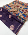 Rhapsodic Purple Printed Cotton Silk Saree With Entrancing Blouse Piece