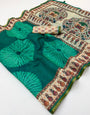 Ornate Rama Printed Cotton Silk Saree With Moiety Blouse Piece