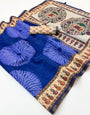 Gratifying Royal Blue Printed Cotton Silk Saree With Fancifull Blouse Piece