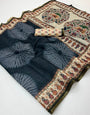 Traditional Black Printed Cotton Silk Saree With Prominent Blouse Piece