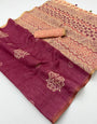Classic Maroon Printed Cotton Silk Saree With Enigmatic Blouse Piece