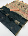 Stylish Black Printed Cotton Silk Saree With Demesne Blouse Piece