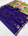 Fairytale Royal Blue Pure Munga Cotton Silk Saree With Serendipity Blouse Piece