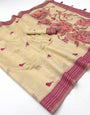 Ravishing Beige Pure Munga Cotton Silk Saree With Allure Blouse Piece