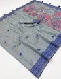 Majesty Grey Pure Munga Cotton Silk Saree With Vestigial Blouse Piece