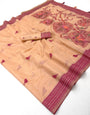 Fantabulous Peach Pure Munga Cotton Silk Saree With Desultory Blouse Piece