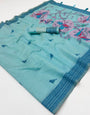 Hypnotic Sky Pure Munga Cotton Silk Saree With Scrumptious Blouse Piece