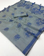 Beguiling Grey Pure Munga Cotton Silk Saree With Tremendous Blouse Piece