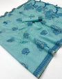 Fragrant Sky Pure Munga Cotton Silk Saree With Resplendent Blouse Piece