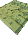 Ailurophile Green Pure Munga Cotton Silk Saree With Redolent Blouse Piece