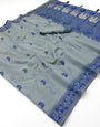 Susurrous Grey Pure Munga Cotton Silk Saree With Marvellous Blouse Piece