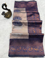 Invaluable Beige and Blue Soft Silk Saree With Scrumptious Blouse Piece