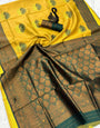 Cynosure Yellow and Green Soft Silk Saree With Artistic Blouse Piece