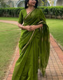Leaf Green Maheshawari Cotton Silk Saree
