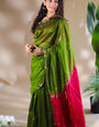 Trendy Green Maheshawari Cotton Silk Saree