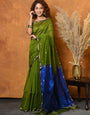 Leaf Green Maheshawari Cotton Silk Saree