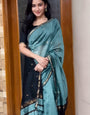 Metallic Blue Maheshawari Cotton Silk Saree