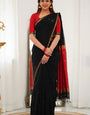 Asphalt Black Maheshawari Cotton Silk Saree