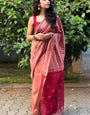 Peachy Pink Maheshawari Cotton Silk Saree